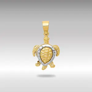Yellow and White 14K Gold Sea Turtle Charm