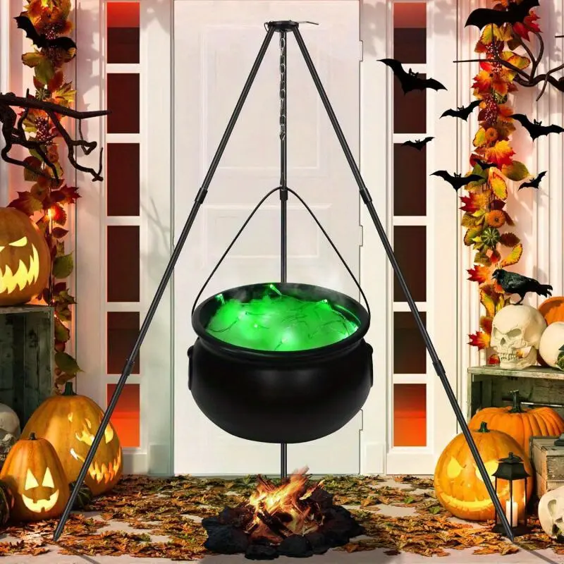 Witch Cauldron Halloween Decoration with Tripod Stand Black Witch's Pot Heavy Duty Plastic Base for Porch Spooky Atmosphere Decorations Led Lantern & Mood Light Ornaments # christmas tree