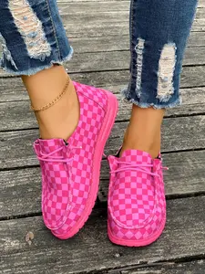 Women's Fashionable Plaid Pattern Slip on, Casual Comfortable Breathable Lightweight Sports Shoes, All-match Commuter Shoes for Work & Daily Wear, Girl, Slip on Style