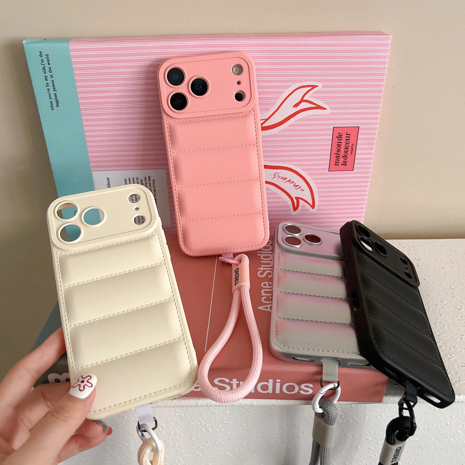 Suitable for Apple 17 Pro, 3D oil-sprayed down jacket phone case, iPhone 8 hand strap, anti-drop liquid 15 protective cover