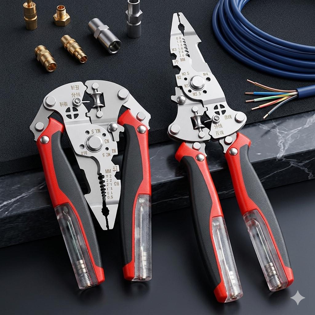 18-in-1 Multi-Functional Wire Stripper and Pliers, Foldable & Detachable, with Voltage Tester and Screwdriver Tips, Extended Handle for Easy Cutting, Stripping, and Pulling – Perfect for Home and Work Use