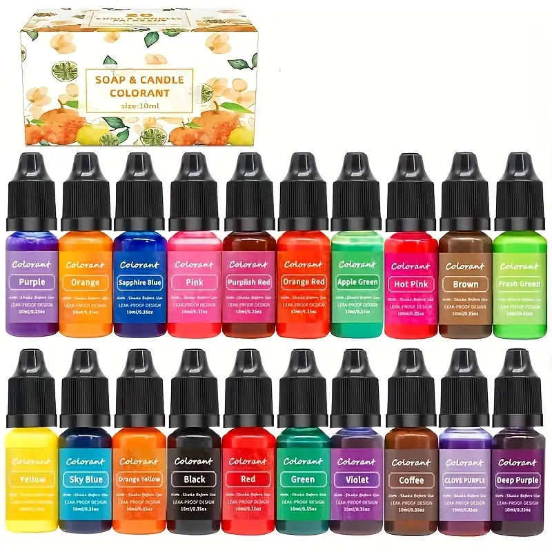 1 bottle / 20-color candle dye liquid colorant, suitable for DIY jewelry making, candle making, soap making. 10 ml /0.35 ounces for each color