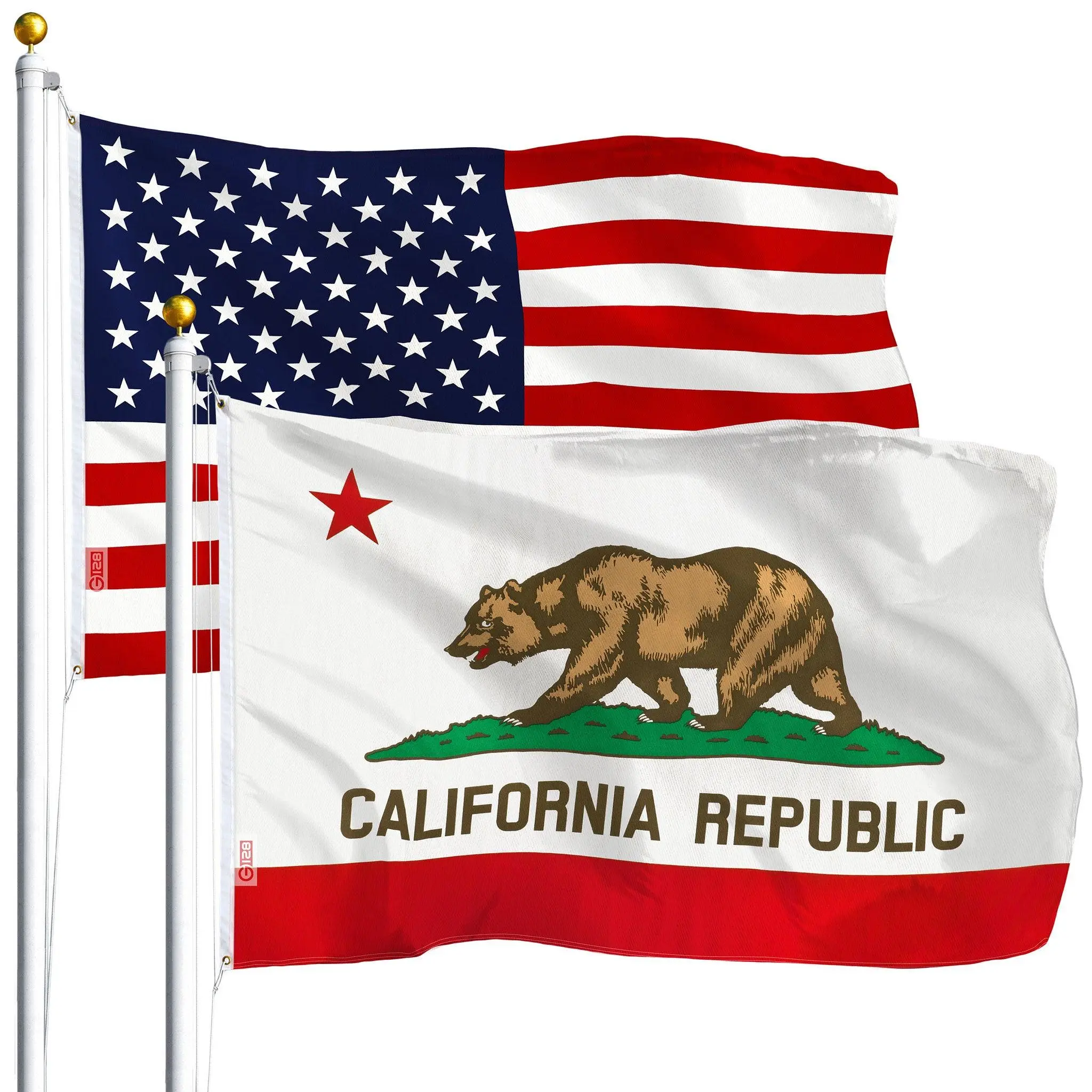 G128 Combo Pack: USA American Flag 3x5 Ft 75D Printed Stars & California State Flag 3x5 Ft 75D Printed