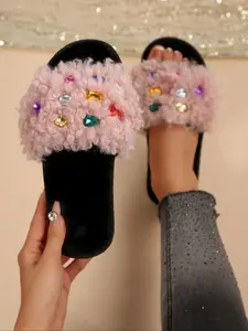 Women's Comfortable Indoor Slippers, Fuzzy House Slippers, Fashion Flat Design, Soft Thick Sole, Warm Plush Lining, Perfect Gift for Home & Outdoor Use