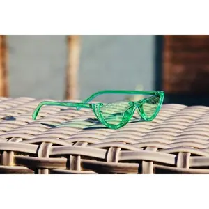 Rimless Sunnies Green Plastic Sunglasses with Colored Lenses and 5 ¾ Width Fame Final Sale Item