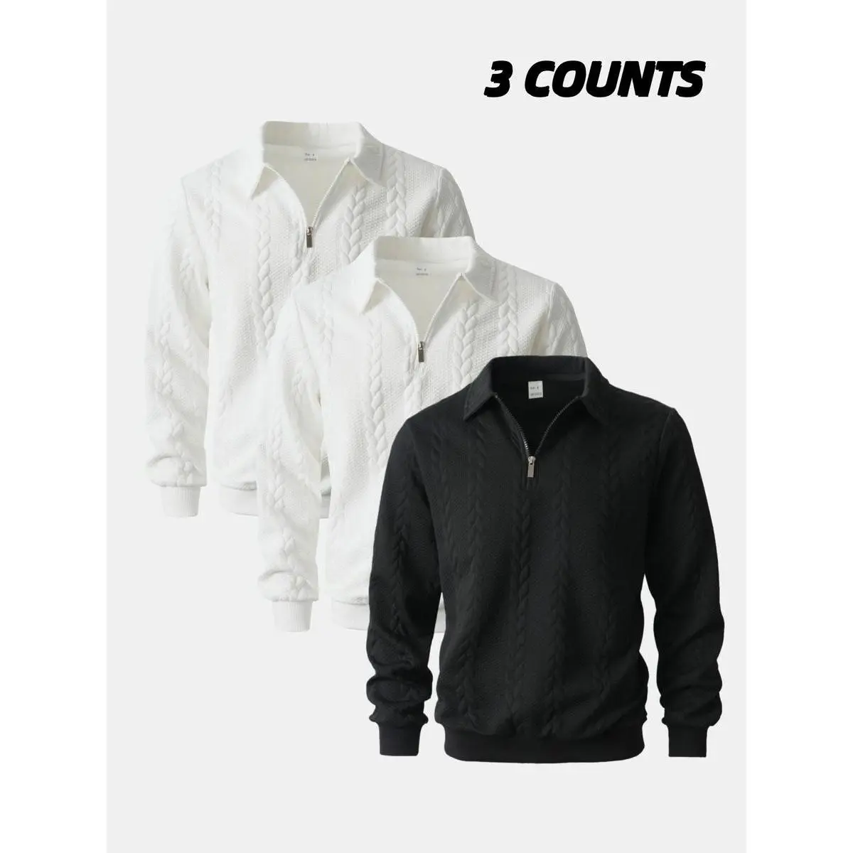 3-Pack Men's Half-Zip Pullover Sweaters, Cable Knit Collared Tops, Stylish Comfortable Casual Sweatshirts for Men's Spring/Fall Daily Wear & Fashion Styles