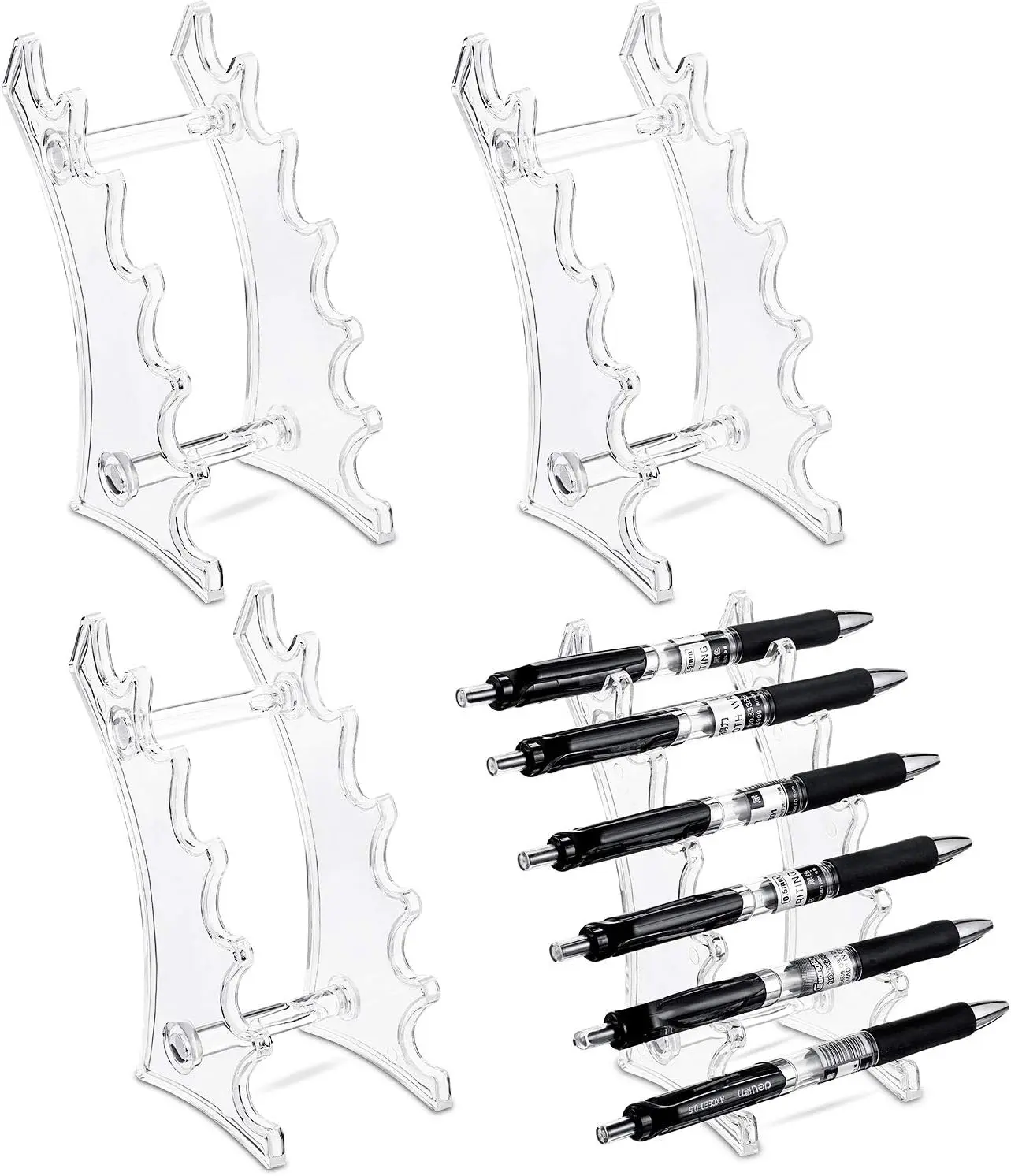 4pcs Acrylic 6-Slot Pen Display Stands - Adjustable Stand Desk Supplies Organizers & Dispensers, Eyebrow Pencil Rack for Vendor Events, Office Desk Storage
