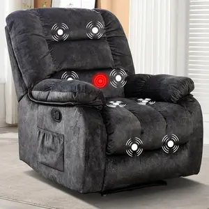 EBELLO Overstuffed Massage Recliner with Heat & Vibration - Soft Fabric Manual Reclining Chair with Side Pocket for Living Room Relaxation Home Appliances Black