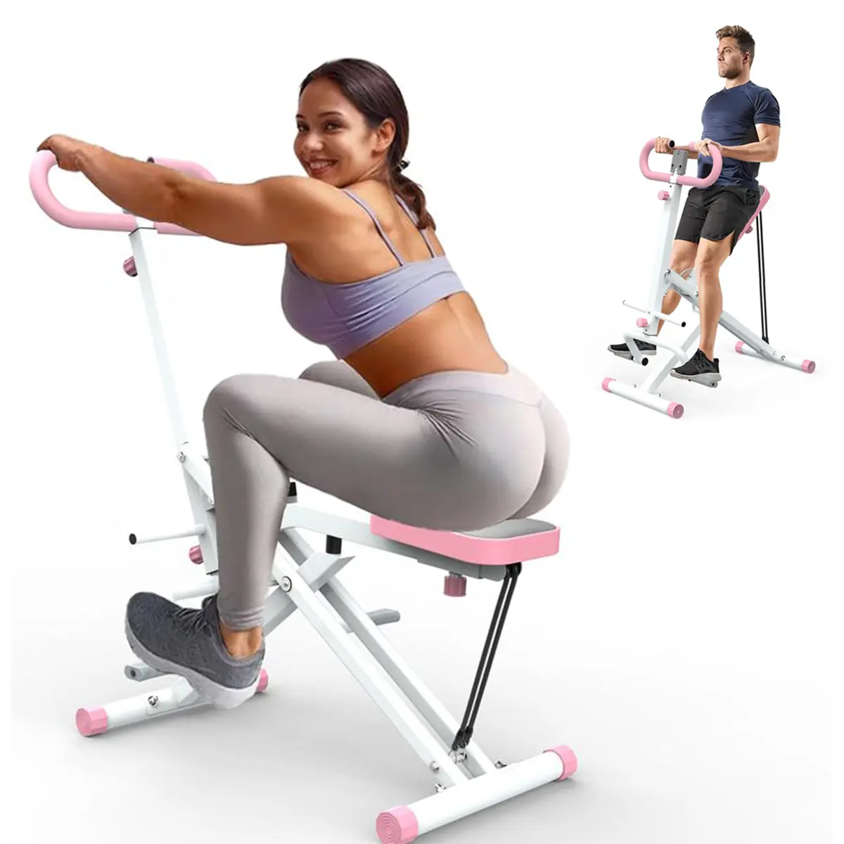 Squat Machine for Home,330LBS Foldable,Adjustable 4 Resistance Bands,Rodeo Core Exercise Machine,Ride & Rowing Machine for Botty Glutes Butt Thighs,AbBack/Leg Press Hip Thrust,Christmas Gift for Family Friends