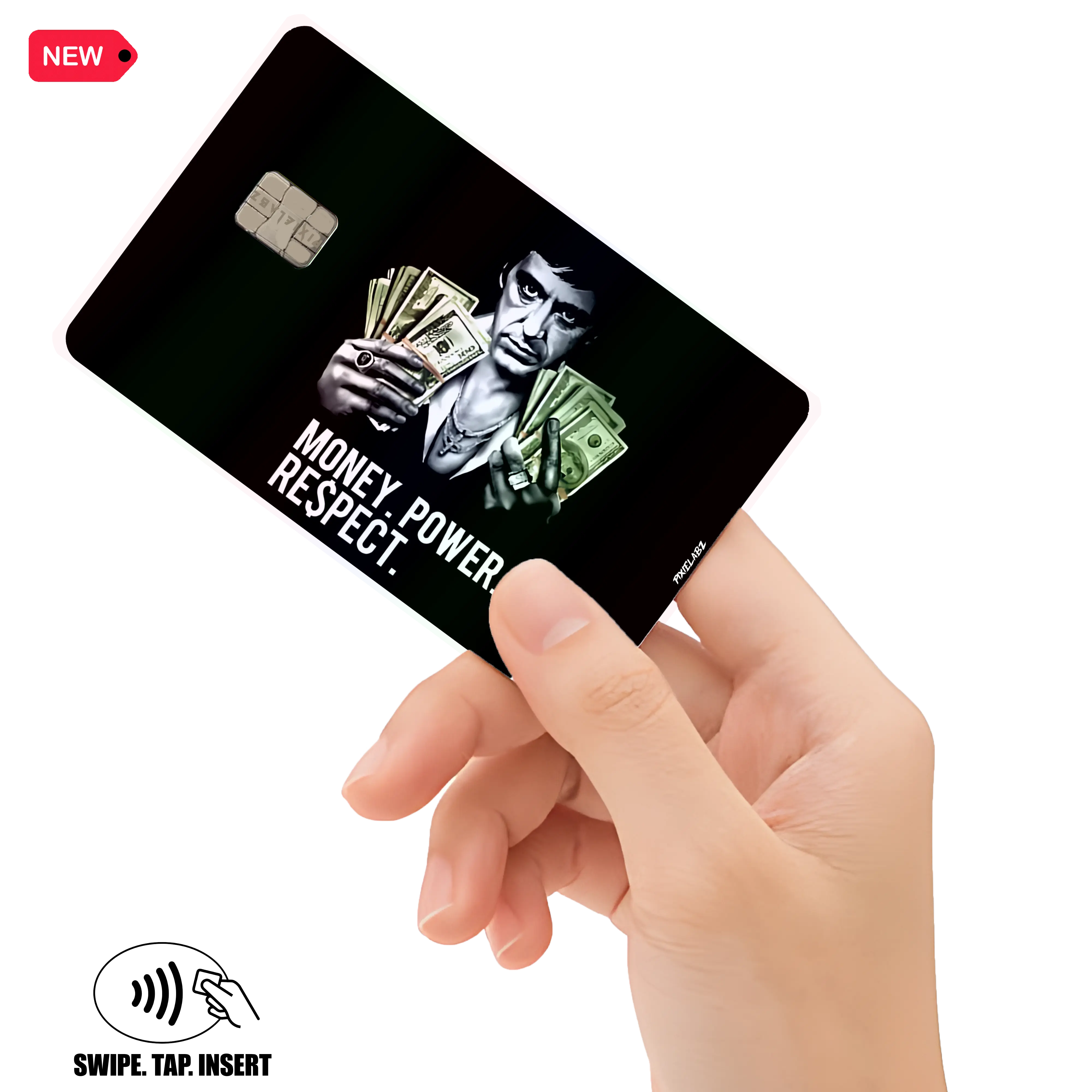 Money Respect Power Holographic Debit Credit Card Decal Adhesive Stickers Waterproof Premium Quality Custom Orders Available Easy Application Durable Material