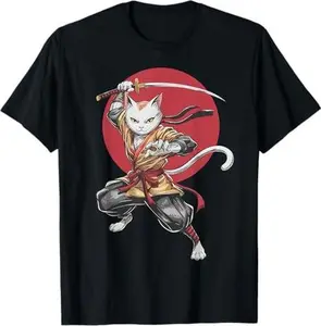 Samurai Cat Vintage Japanese Art Anime Cat Lover Cat Graphic T-Shirt