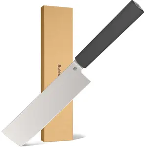 Butterfork Purest 6.2'' Nakiri Knife with Oak Sheath, AR-RMP9 Stainless Steel, Replaceable ABS Handle, Dark Grey