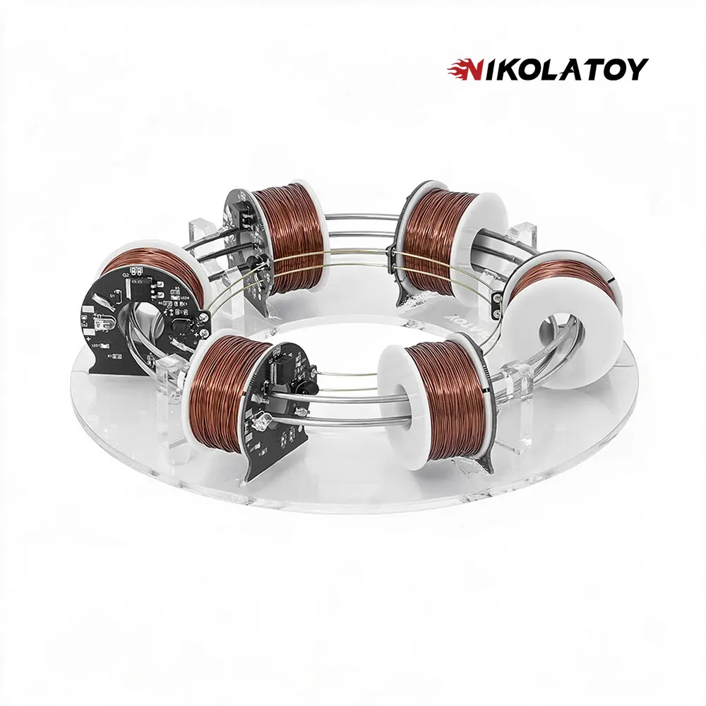 NIKOLA TOY 6-Stage Ring Electromagnetic Accelerator STEM Physics Science Experiment Kit - Infrared Auto-Triggered Coil Launcher, Desktop Decor Gift for Teens, Ages 12+