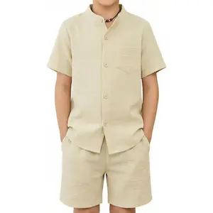 Cute Girls Children Apparel Arshiner Toddler Boys 2 Piece Set Short Sleeve Button Down Shirt and Shorts Vacation Texture Outfits with Pocket 2-13 Years