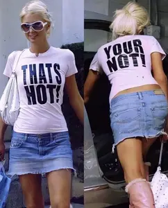 Iconic Paris Thats Hot Your Not Y2K Women's Tee - Trendy Slogan Graphic, 2000s Aesthetic Top Streetwear