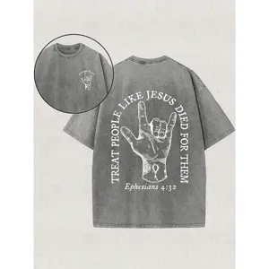 Vintage Washed Faith Graphic Oversized T-Shirt with Dual-Side Print & Oversized Drop-Shoulder Fit for Summer Casual Wear