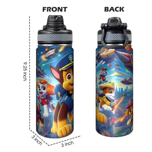 Paw Patrol Insulated Water Bottle with Straw - 9.25 Inch Portable Anti-Slip Durable Cartoon Design for Christmas/Valentine's/Thanksgiving/New Year/Graduation/Birthday