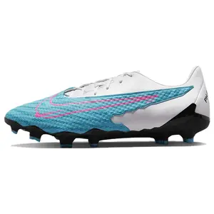 Nike Phantom GX Soccer Cleats for Men and Women – Round-Toe, Lace-Up, MG Rubber Studs, Artificial Grass, Cushioned, Non-Slip, Wrap Fit, Impact-Resistant, White and Blue Verifiable, with credentials and supporting global authentication