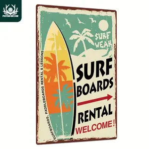 Beach Metal Sign, Vintage Surf Tin Plaque Wall Art Poster For Home Beach Deck Club Decor, 7.8X11.8 Inches