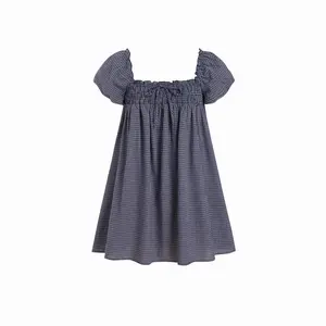 Cider 100% Cotton Gingham Shirred High Rise Mini Dress