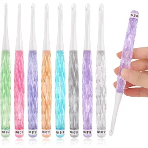Inline Crochet Hooks, 8 Sizes Crochet Hook Set 2.5mm(C)-6mm(J), See-Through Plastic Handle,  & Pretty, Ideal for Crocheting Blankets, Dolls, Shawls, Hats, Scarves