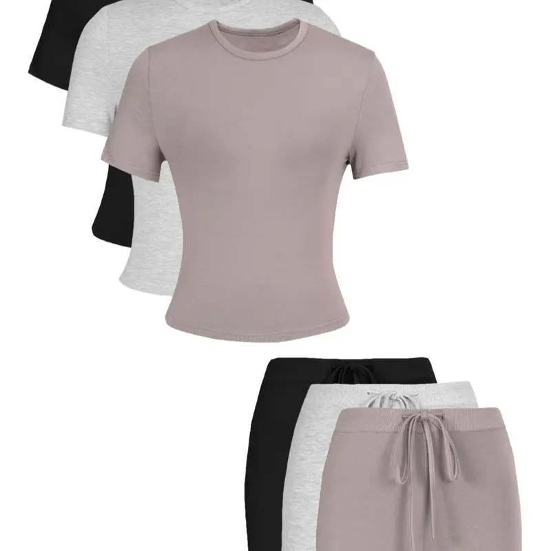 Women's Breathable Solid Color Top & Skinny Shorts Loungewear Set, Casual Comfy Basic Short Sleeve Tee & Set, Ladies Pajama Set Pjs Pyjamas Sleepwear Nightwear Loungewear Set for All Seasons