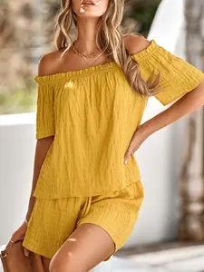 Off-Shoulder Short Sleeve Top and Shorts Set