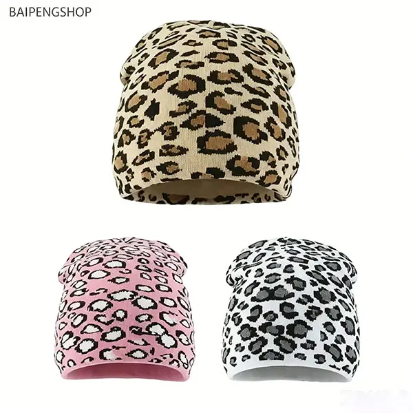 Unisex Boho Leopard Cheetah Print Acrylic Knit Beanie Thick Jacquard Warm Headwear One Size Stylish Vintage Streetwear Hat Assorted Colors Casual Daily Accessory for Men Women Fall Winter Outdoor Wear