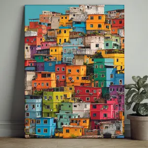 2D plane, 2D plane, 2D plane 1 piece, framed, 30.48X40.64cm [2D plane] Interesting anime-style slum painting, modern abstract art print, colorful house painting, colorful abstract art, cityscape artwork, Rio de Janeiro art