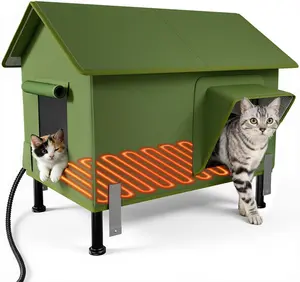 Outdoor Heated Cat House Indestructible Heated Cat House for Outside Winter, 100% Waterproof, Safe Escape Door, Insulated Outdoor Cat Shelter with Heater for Feral Barn Cat Kitty