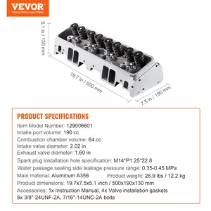 VEVOR Engine Cylinder Head Assembly Replacement, Aluminum Engine Cylinder Head Kit, Compatible with Small Block Chevrolet Engines, SBC 327/ 350/ 383, Corvette, Camaro, Z06