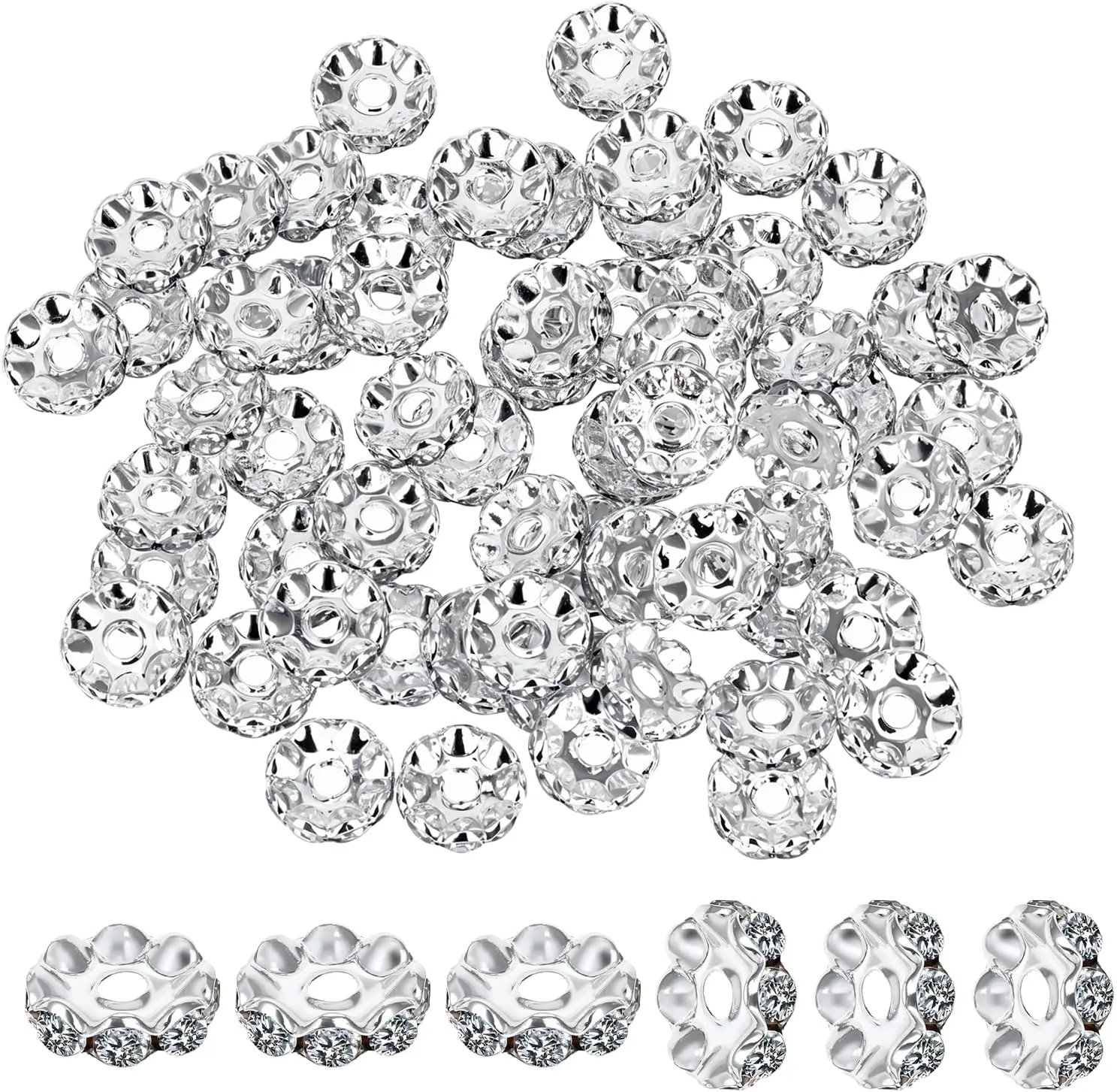 100 count 12mm Rhinestone Beads for  Making, Beadable Spacer Beads for Pens Rhinestone Beads Glitter Wave   Beads for DIY Pens Bracelet  Making Craft Supplies