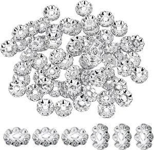 100 count 12mm Rhinestone Beads for  Making, Beadable Spacer Beads for Pens Rhinestone Beads Glitter Wave   Beads for DIY Pens Bracelet  Making Craft Supplies