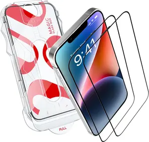 Screen Protector for  16e/14/13Pro/13  Full Edge-to-Edge Protection with Oleophobic Coating  9H Hardness Tempered Glass Screen Protector Set with Plastic Applicator - Black Design
