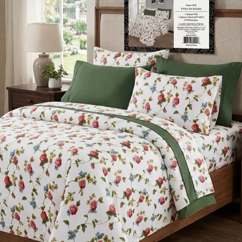 6-Pcs Bed Sheet Queen Size,60’’x80’’ 4 Pillowcases