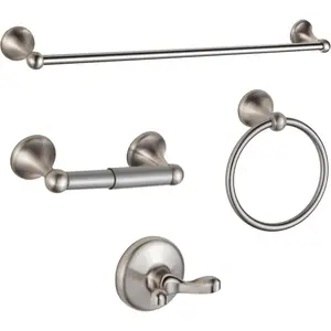 Bathroom Accessory Set, Brushed Nickel Adjustable Expandable Towel Bar 4-Piece Wall Mounted Bathroom Hardware Set