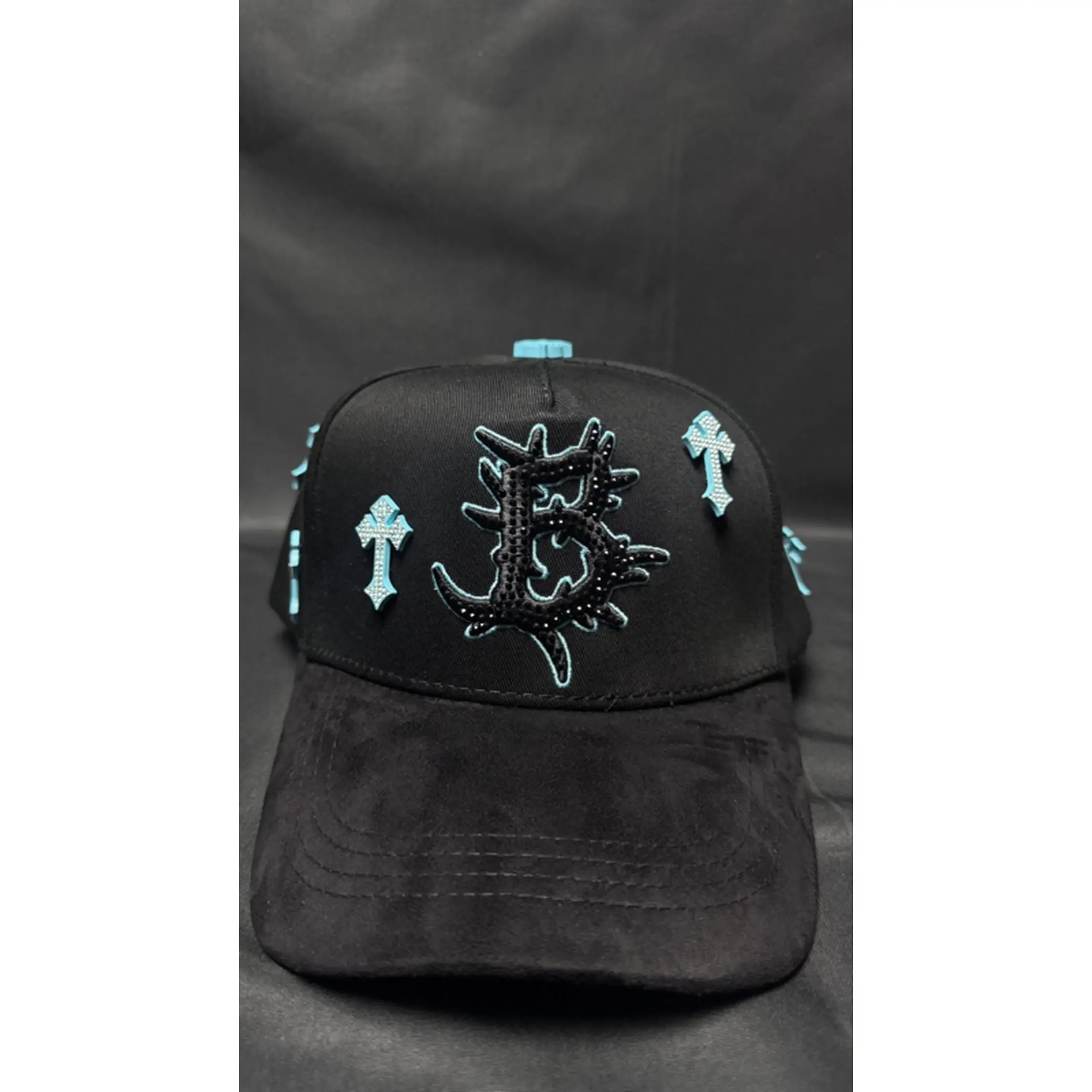 Barbas Hats Barbas Heaven Black Cap with Cross Embroidery and Logo Design