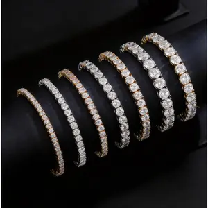 Moissanite Tennis Bracelet 2-7MM Stackable Diamond Look Chain for Women Men, D Color VVS1 Sparkly Round Cut Iced Out Minimalist Luxury Wrist Jewelry, Adjustable Classic Slim to Bold Sizes for Daily Wear Wedding Party Gift