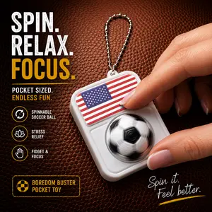 Fidget toy keychain pendant - American football spinner and 3D printed flag button presser for focus training