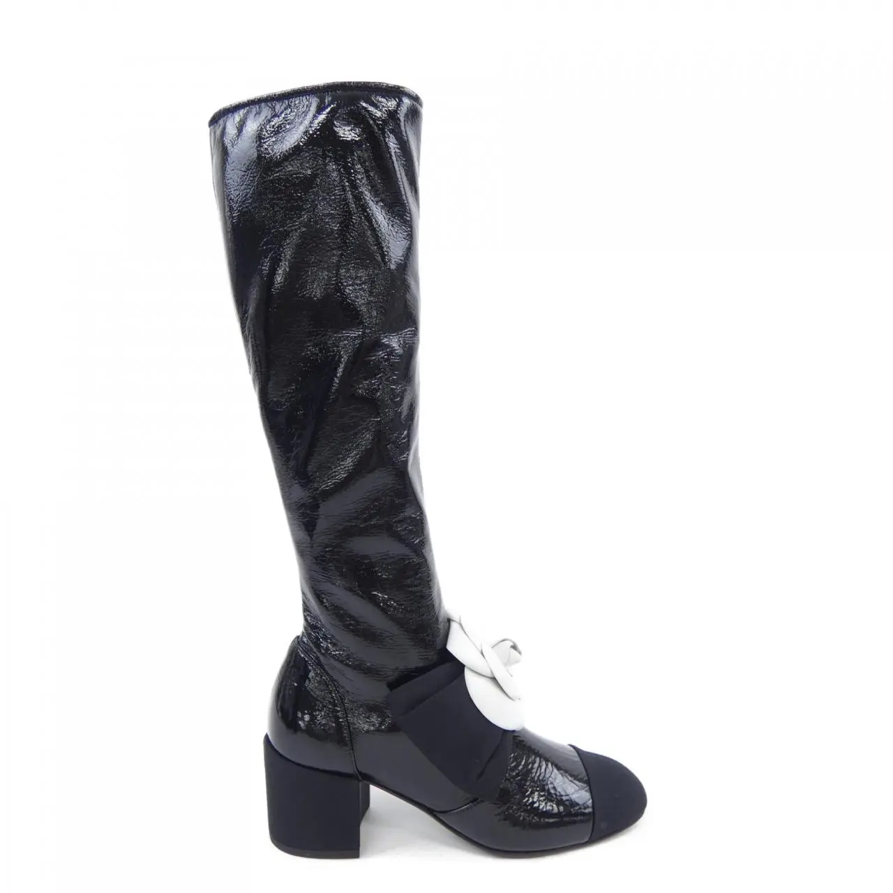 Pre-owned CHANEL Others Small Leather Goods HIGH BOOTS Crumpled Shiny Fabric & Grosgrain Boots