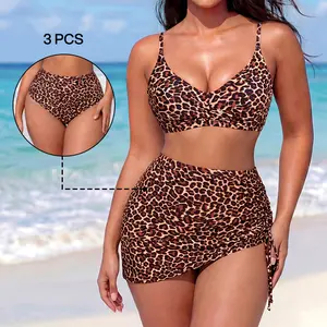 [Mother's day Gift] Lilylove Women's Tummy Control Cross Ruched Bikini 3-Piece Set with High Waisted Swim Skirt Summervibes- Separate Top & Bottom Sizing Swimsuit