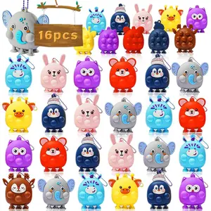 SQ-SRT002 16 Pcs Party Favors for Kids, 3D Animal Pop Fidget Toys Bulk, Sensory Bath Suction Toys for Toddlers, Carnival Treasure Classroom Prizes Box Toys, Fidget Stocking Stuffers Birthday Party Gifts