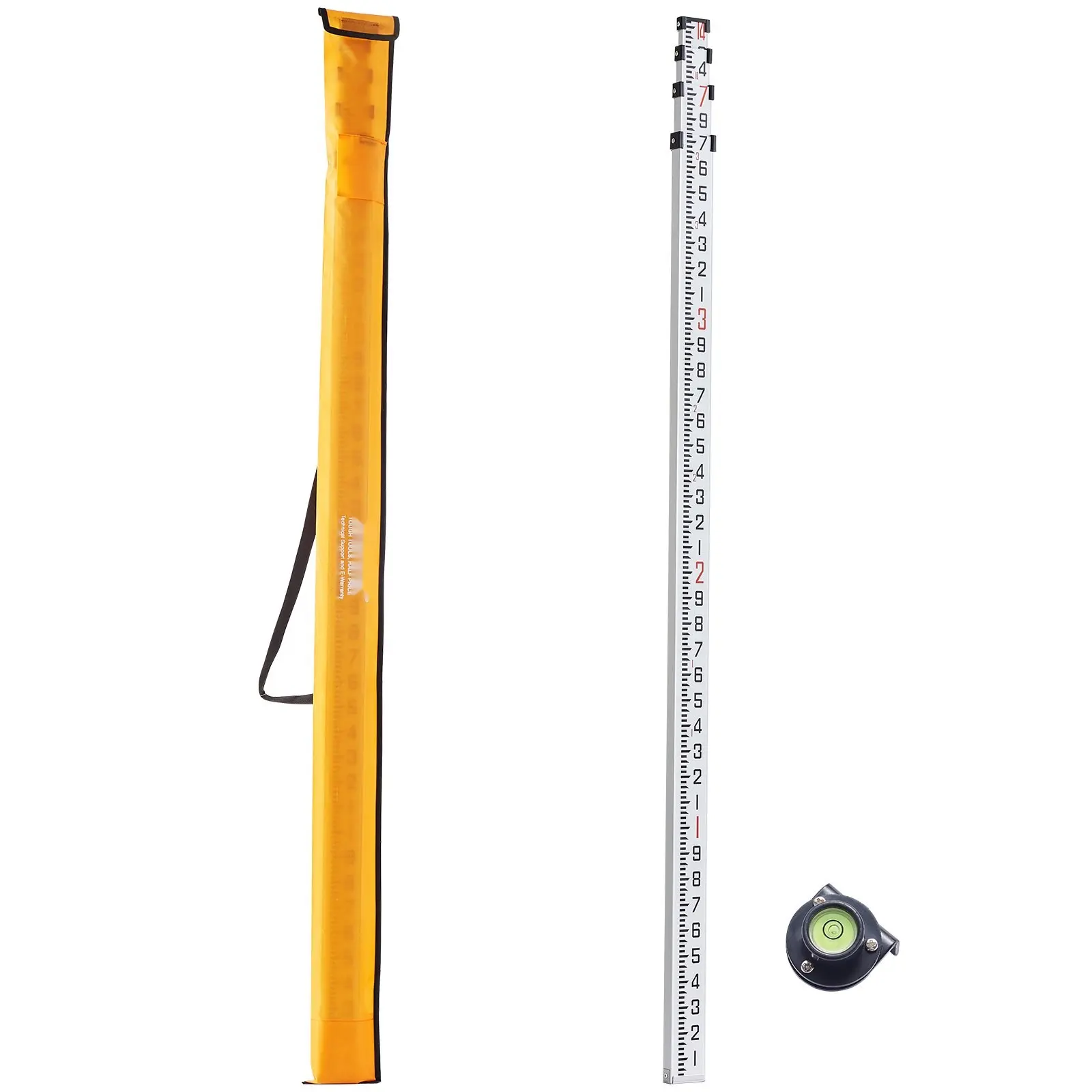 Aluminum Grade Telescopic Measuring Rod, 14-Feet, 6-Section, 1/10 Ft Double-Sided Scale, Leveling Rod With Bubble Level, Carrying Bag, Aluminum Alloy Survey Pole For Construction, Homes, Walls And Floors
