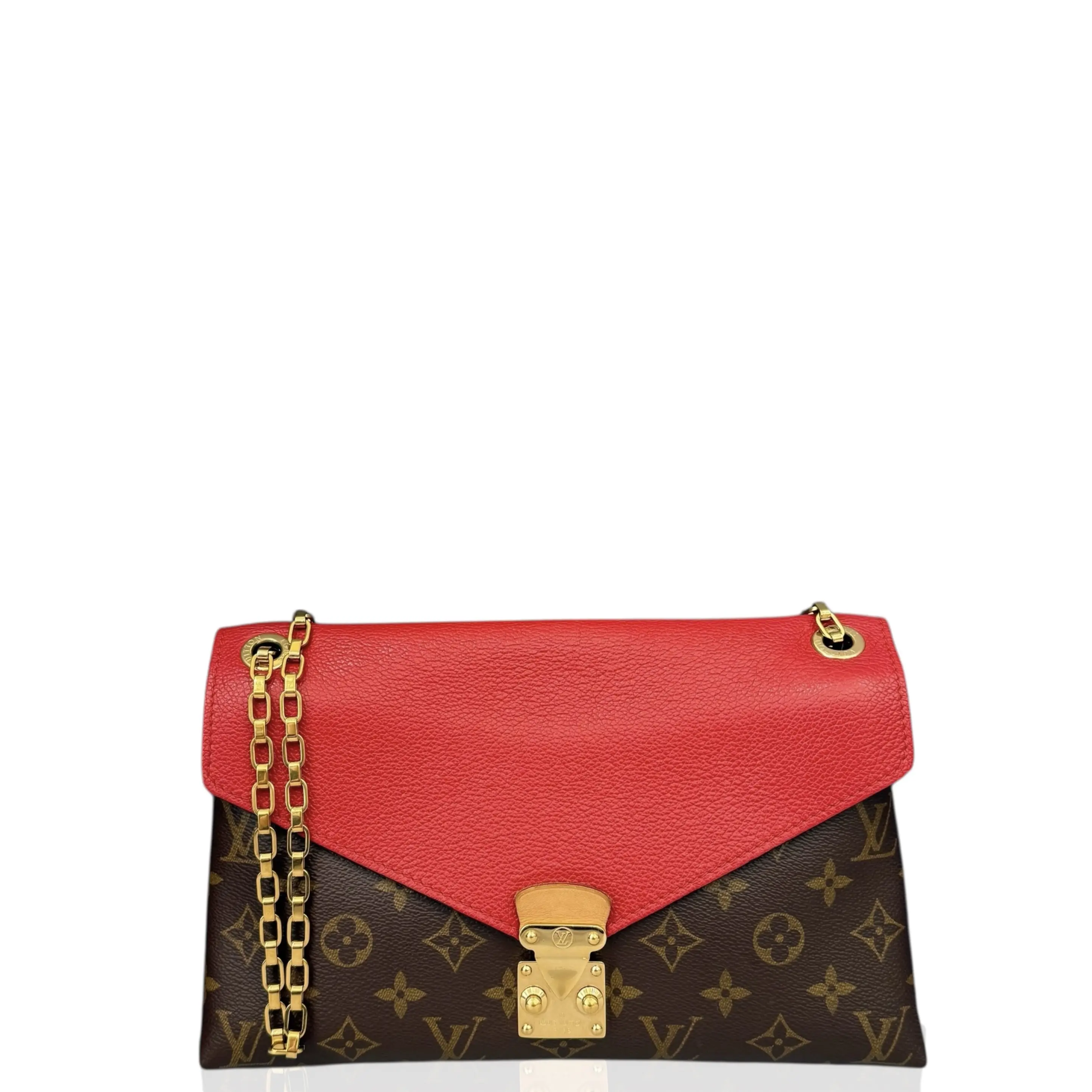 Pre-owned Louis Vuitton Leather clutches & wristlets Pallas Chain Monogram Brown Red (ym012726b6)