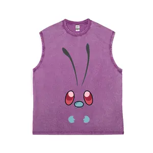 Men's Zubat Cute Face Graphic Print Washed Tank Top, Vintage Retro Streetwear, Loose Comfortable Vest