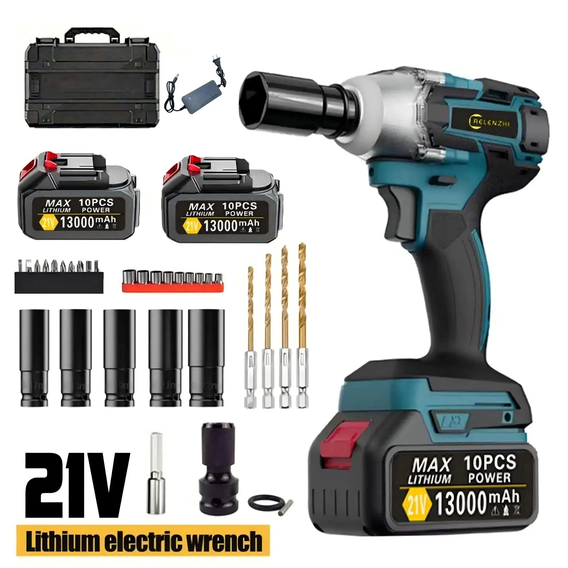 21V Brushless Electric Impact Wrench, 850N.M High Torque Electric Cordless Wrench with 2 Batteries, Heavy Duty Multifunctional Power Tool for Car, Hom