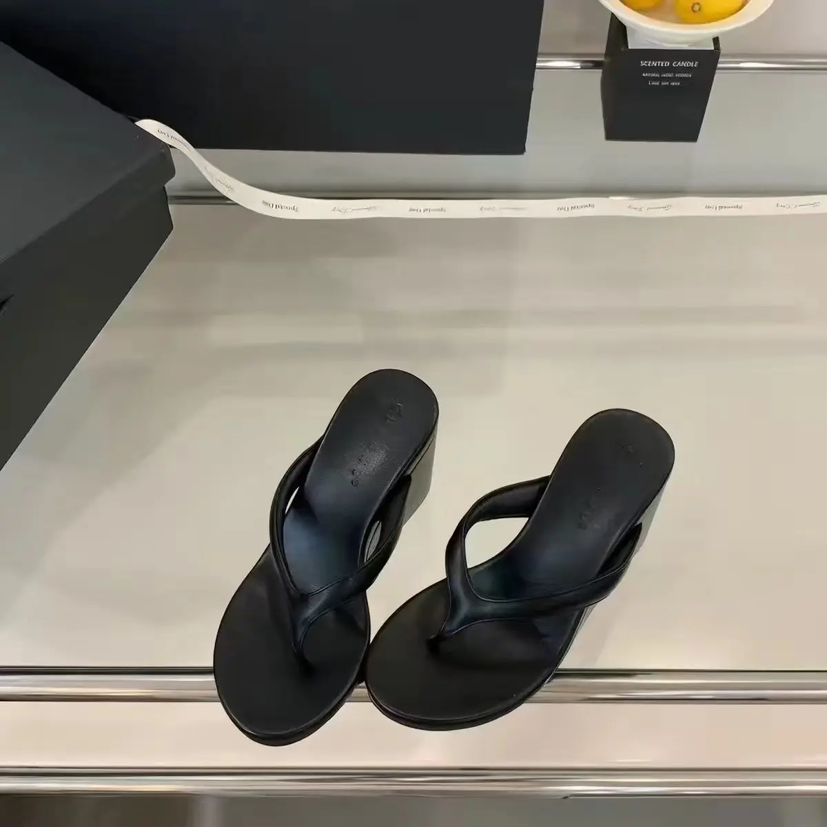 Women's Classic Wedge Sandals, Slip-On Faux Leather Thong Slides with Padded Straps and a Non-Slip Rubber Sole for Summer