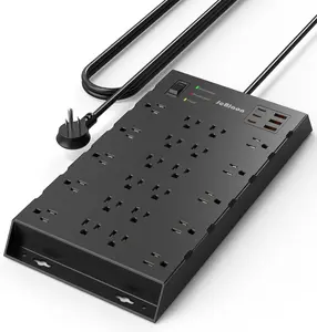 Power Strip, Surge Protector with 22 Outlets & 6 USB Charging Ports, 6.5Ft Flat Plug Heavy Duty Extension Cord (1875W/15A)，2100J, 14AWG, Black