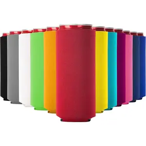 Slim Can Cooler Sleeves 12 Pack– Blank Foldable Neoprene 12oz Can Insulators – Skinny Beverage Coolers for Beer & Soda – Sublimation-Ready (Assorted)