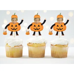 Halloween Pumpkin costume Custom face cupcake toppers